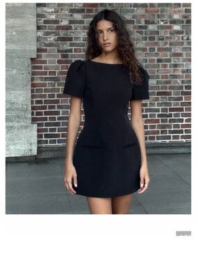 Zara Black Short-Sleeve Mini Dress